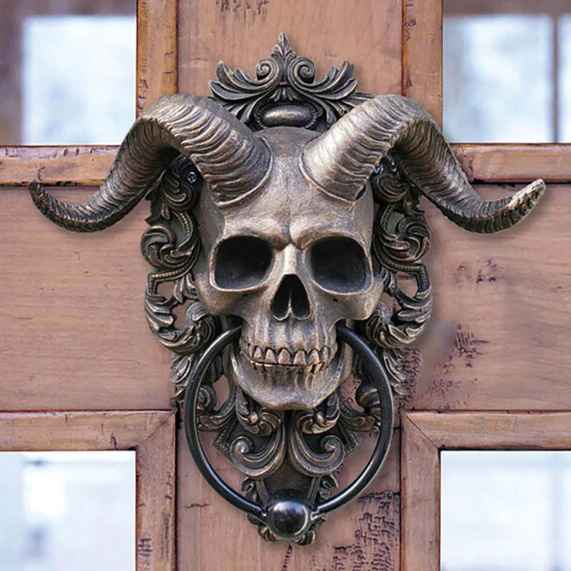 1pc Goat Skull Door Hanging Resin Hell Demon Skull Decoration Pendant Door Knocker Gothic Door Knocker Home Decoration