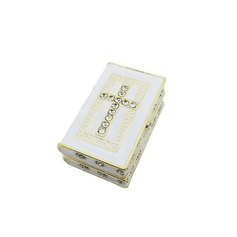 

Bible Book Jewelry Box With Jesus Cross Wedding Gift Baptism Catholic Alloy Carring Case