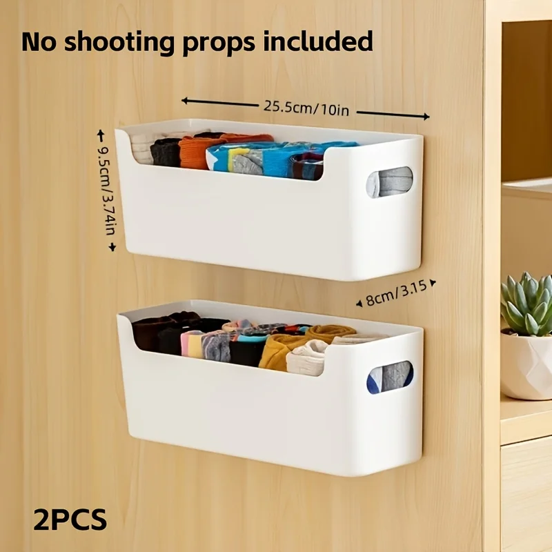 2/3A Plastic Wall-Mounted Storage Box, No Drilling Required. Ideal for Kitchen, Bedroom, Bathroom, Cabinet & Wardrobe Door Organ