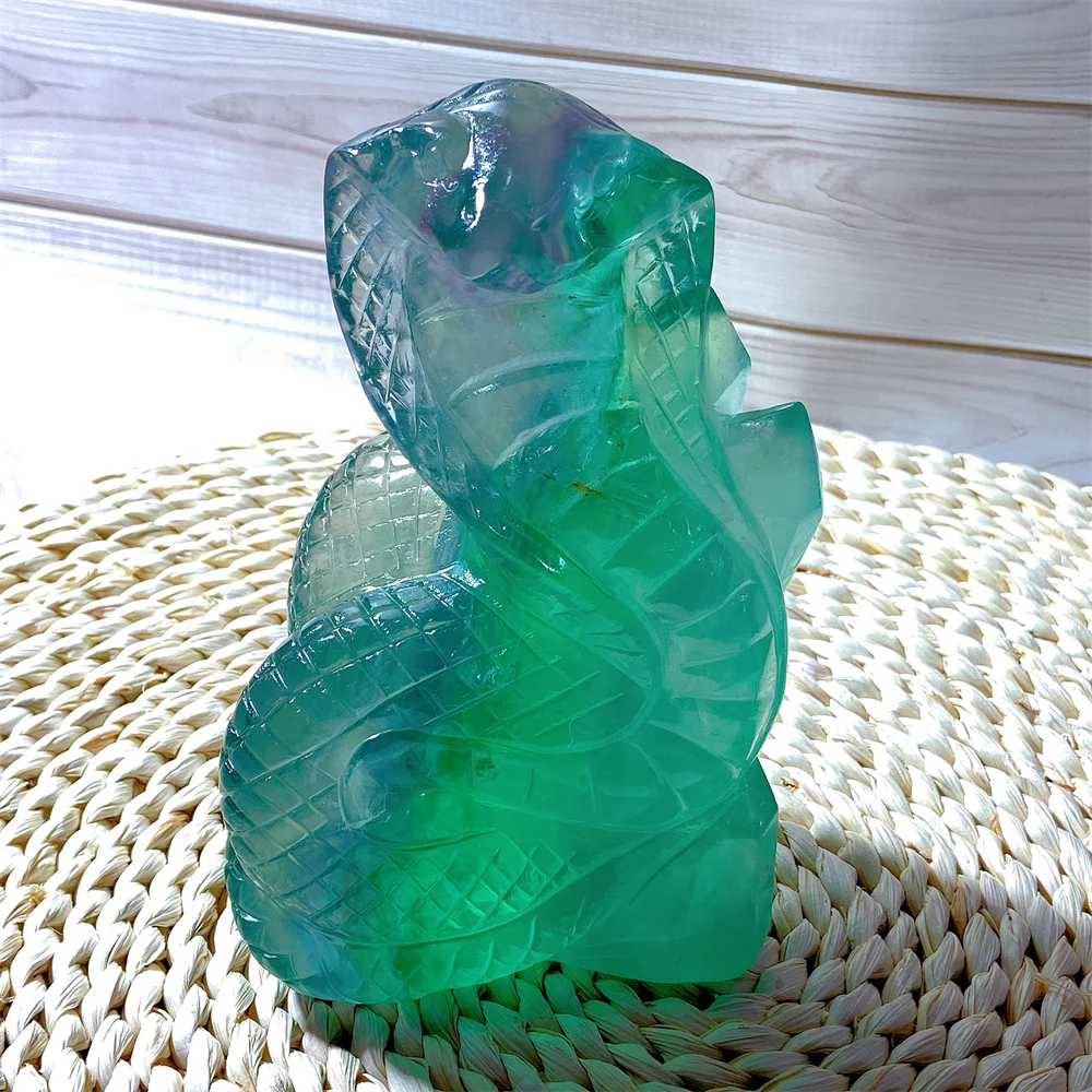 Natural Fluorite Snake Carved Crystals Room Decor Crafts Ornament Desk Statue Sculpture High Quality Home Decorations