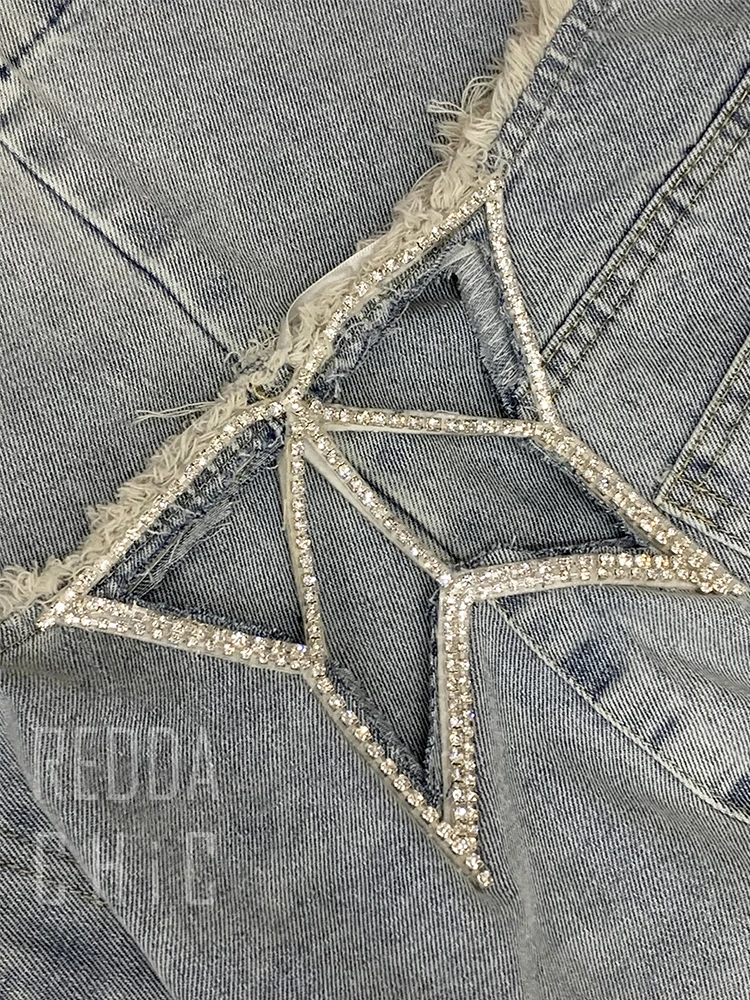 ReddaChic Star Hollow Low Waist Jeans Tall Girl ICON Glitter Diamond Loose Fit Wide Denim Leg Pants Nouveauté Tendance Streetwear Femme