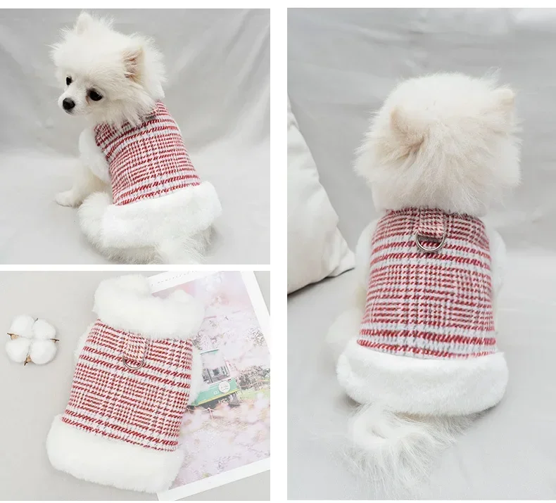 Winter Dog Jacket Lamb Fleece Warm Dog Clothes for Small Fur Collar Cotton Pet Outfits French Bulldog Coat Vest