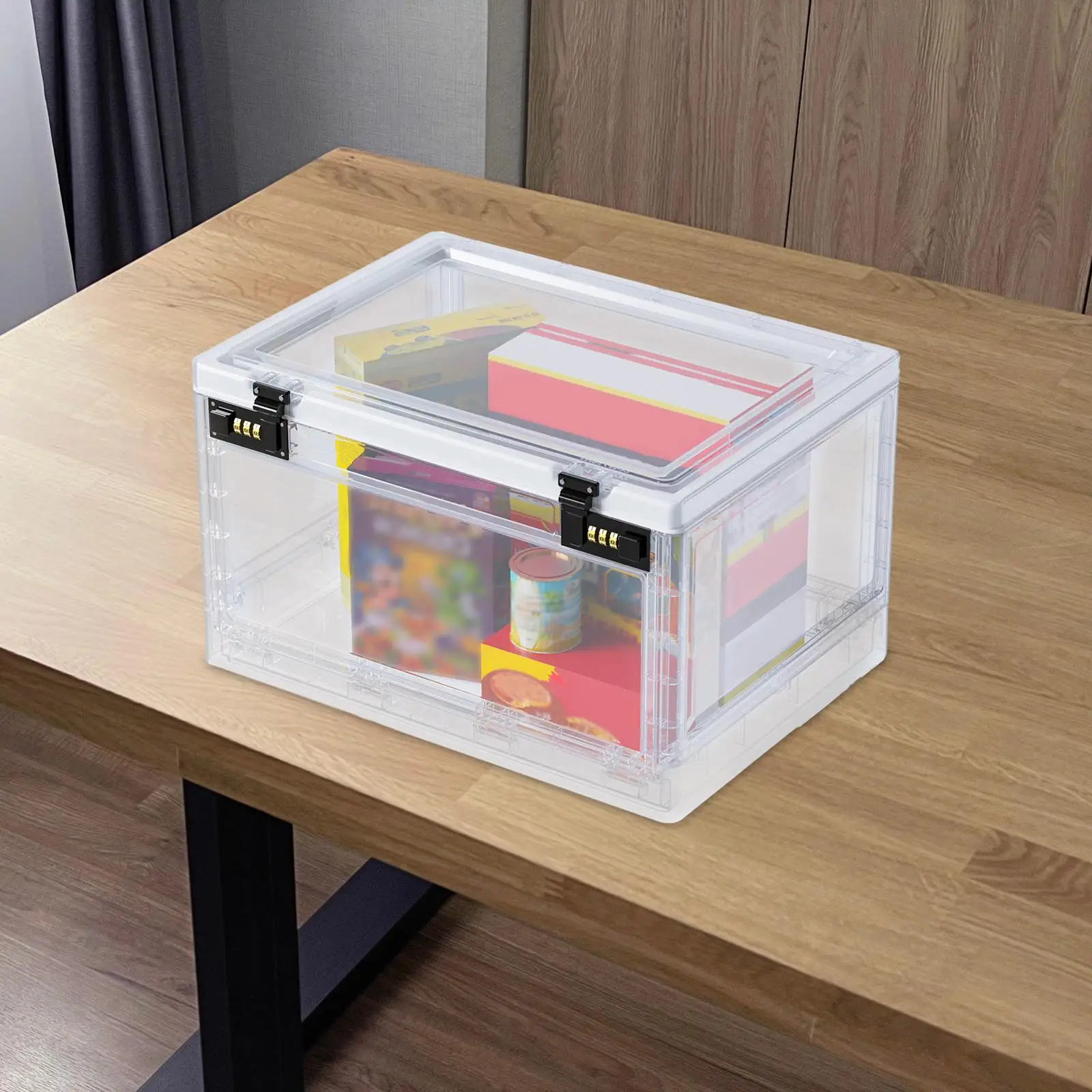 Lockable Storage Bin Organiser Durable Portable Tablet Password Box Cosmetic Storage Box Lock Box for Home Office Garage Cabinet