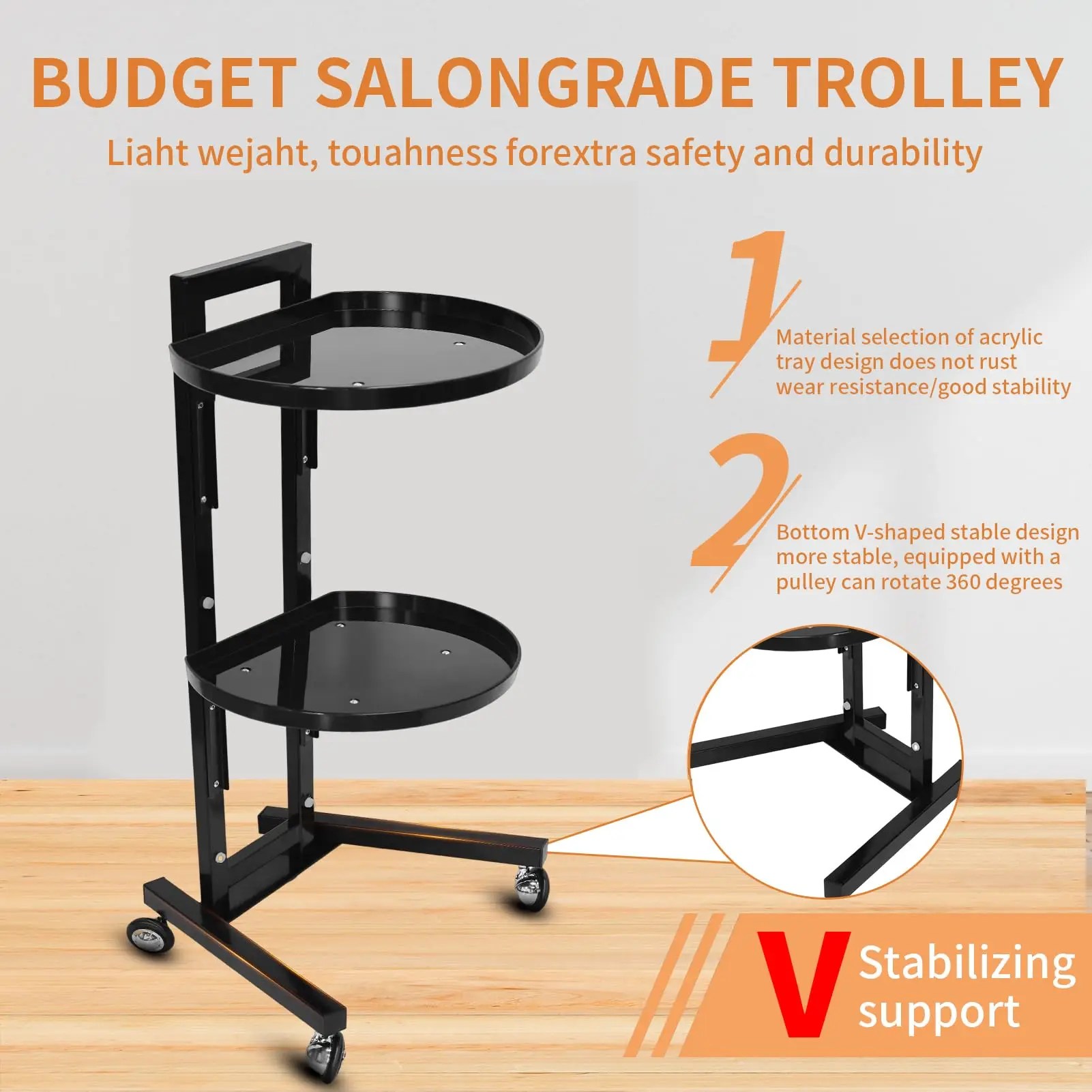 Trolley Elliptic Bilayer Rolling Cart Removable Hair Tray Beauty Trolley Barber Service Cart Storage Makeup Stand Tool