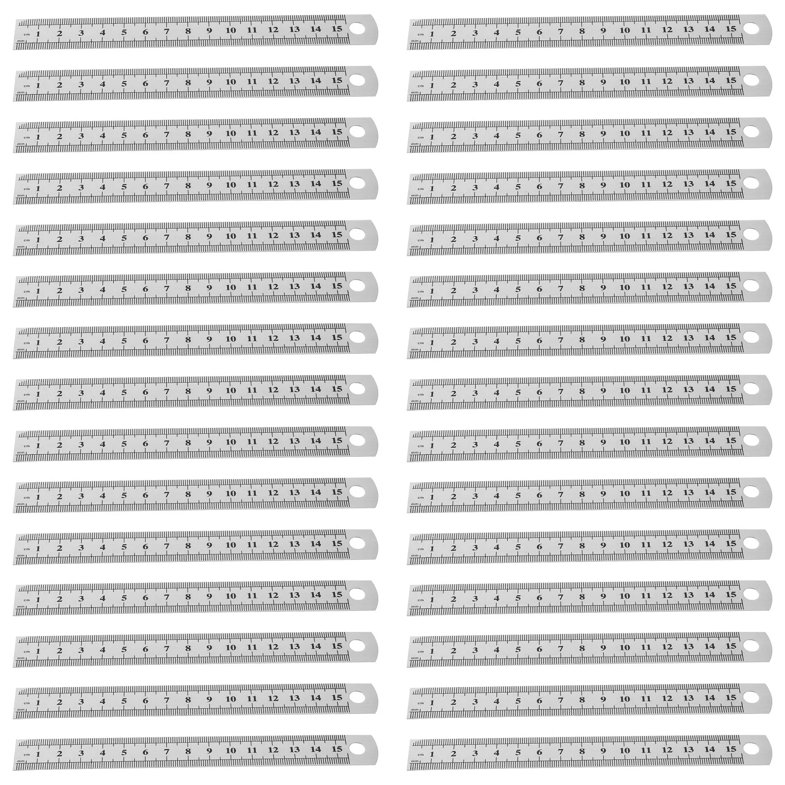 30Pcs 6 Inch 15Cm Stainless Steel Pocket Ruler with Hanging Hole Dual Scale Mm Inch Rigid Straight Edge for Drafting Sewing