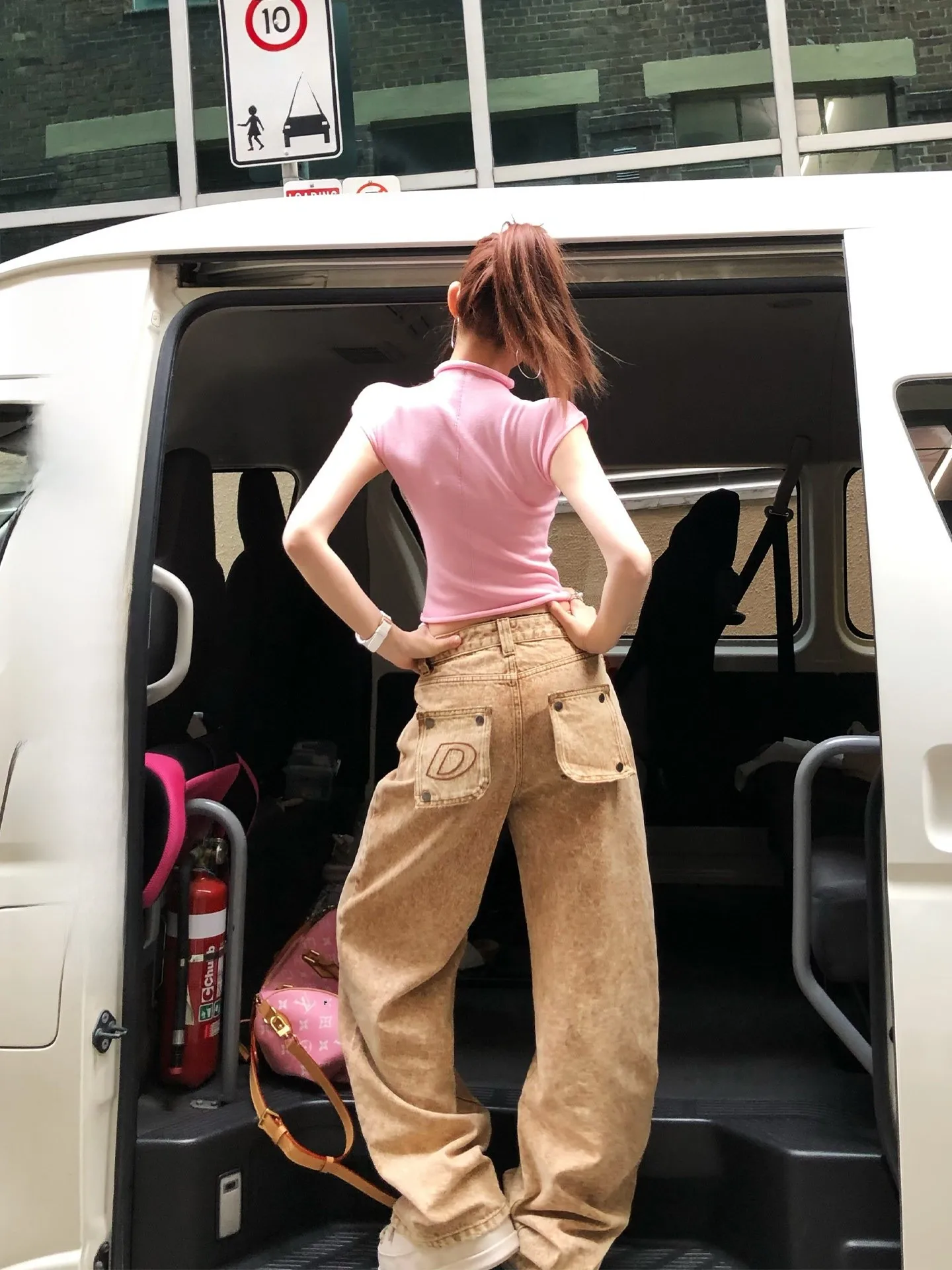 

Lililiwj American Retro Cotton Denim Jeans Women's Early Spring Loose Straight Leg Long Pants High Waist Casual Style