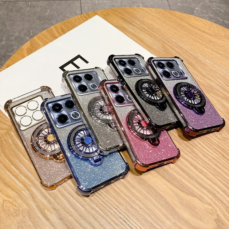 Luxury Plating Shockproof Gyroscope Ring Holder Phone Case For Infinix Note 30 40 Pro Plus 4G Smart 8 7 5 2020 Glitte Soft Cover