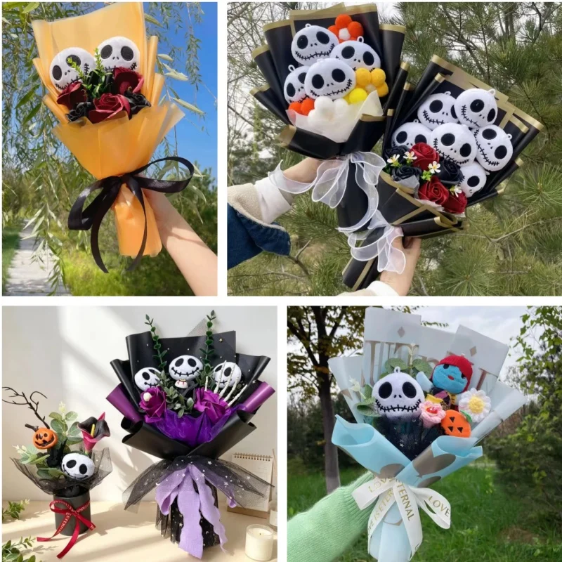 Halloween Jack Skellington Plush Bouquet Doll Toys Stuffed Terror Skull Ghost Hallowmas Birthday Christmas Valentine Gifts