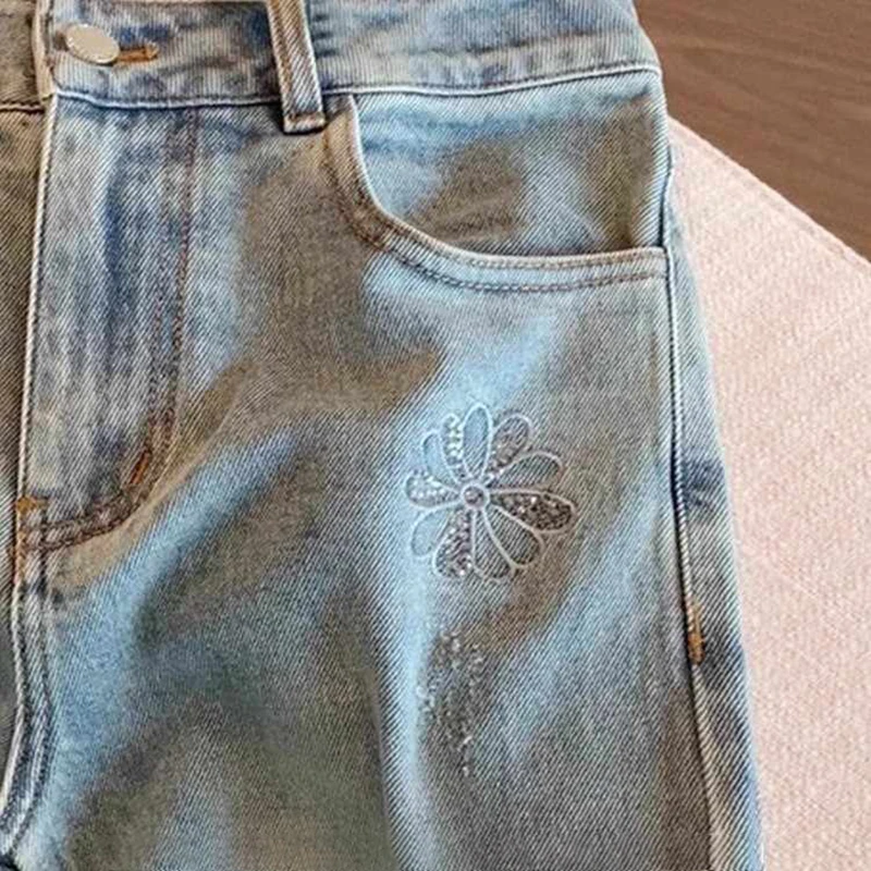 

Fashion Niche Rhinestone Jeans Women Spring/Summer New High Waist Loose Ankle Length Pants Vintage Elegant Wide Leg Denim Pants