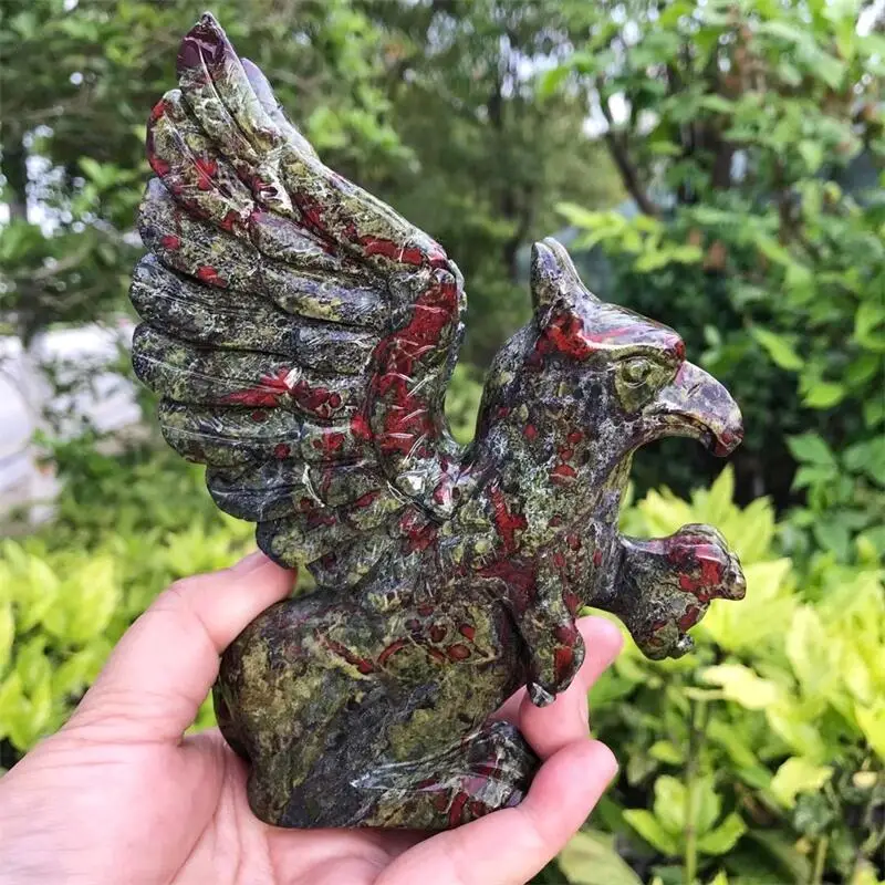 15cm Natural Dragon Blood Griffin Crystal Carved Statue Animal Fashion Home Ornament Art Collectible Gift 1PCS