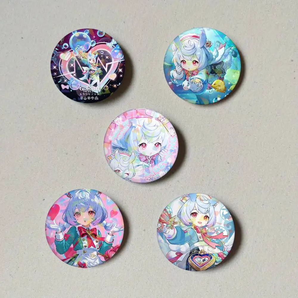 Genshin Impact Sigewinne Round Laser Badge Brooch Clothes Backpack Accessories Lapel Decoration Gift