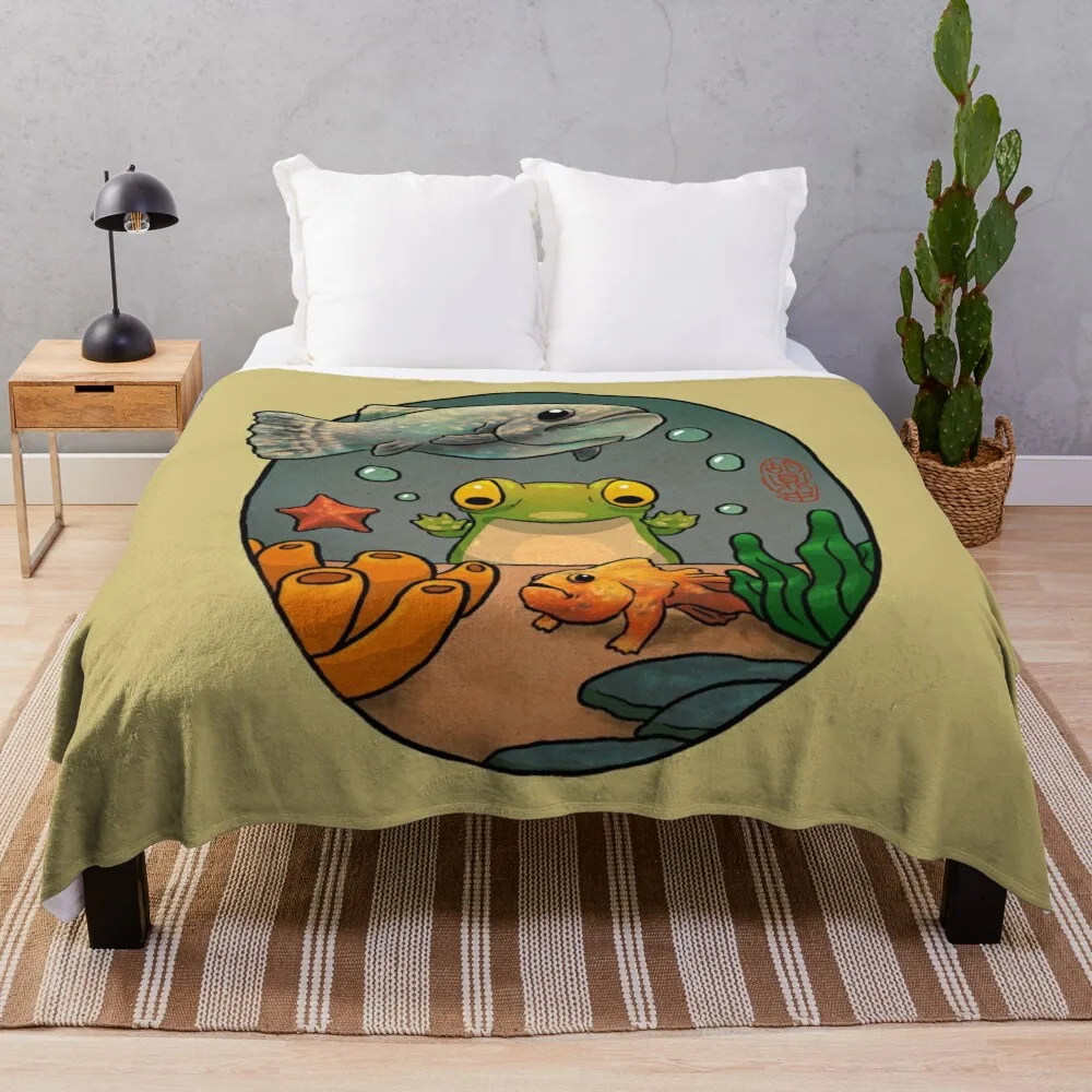 Copy of aquarium octopus whale shark frog artwork asian style Throw Blanket Bed Fashion Sofas blankets and throws Blankets