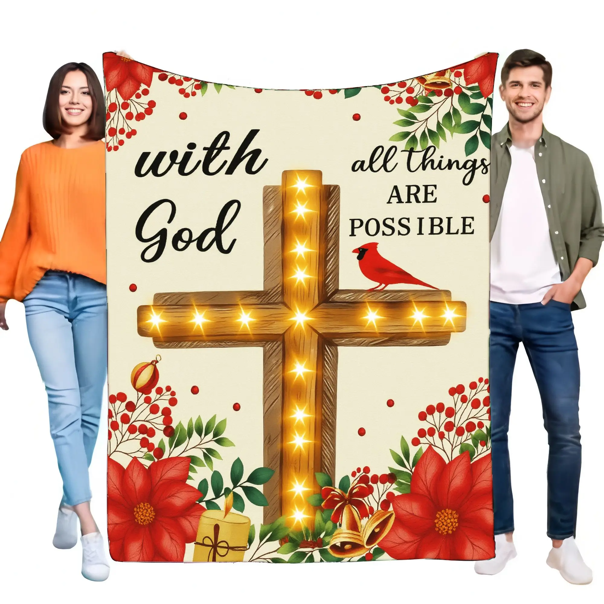 Cozy Christian Throw Blanket with Inspirational Quote and Beautiful Floral Design, Soft Warm Bed Sofa Decoration for Home, Perfe