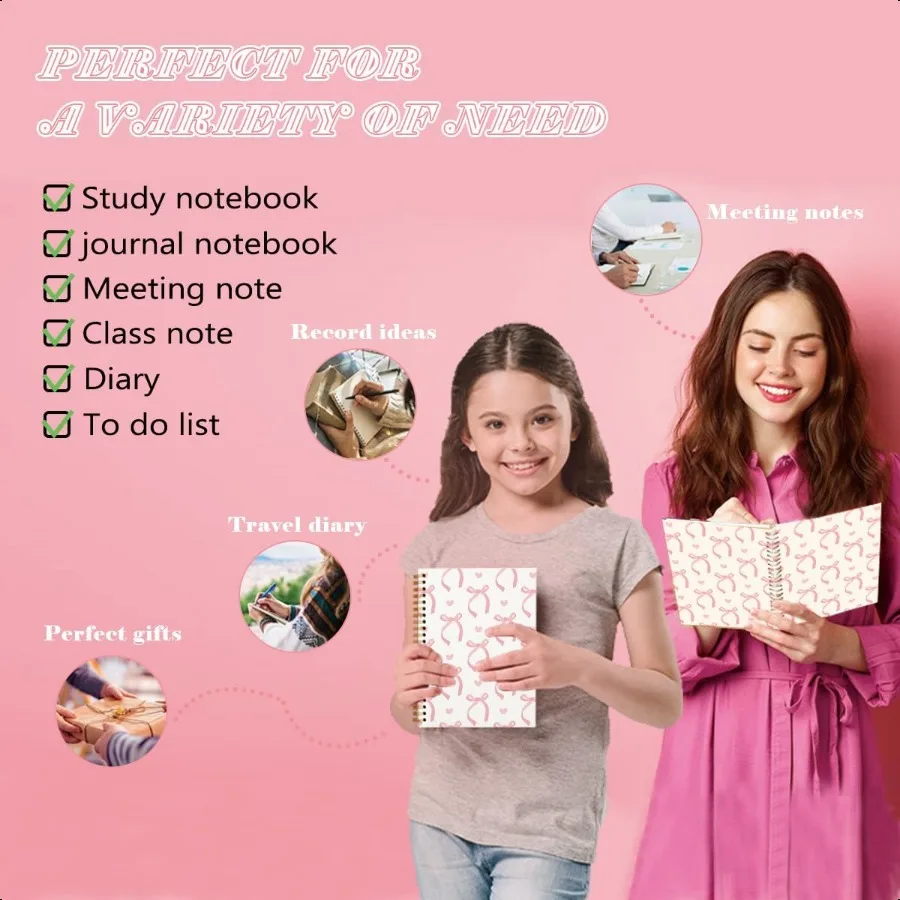 مجلة للفتيات المراهقات لطيف المدرسة يطير للفتيات الوردي القوس Preppy دفتر مذكرات الاشياء القرطاسية غلاف دفتر دوامة 5.