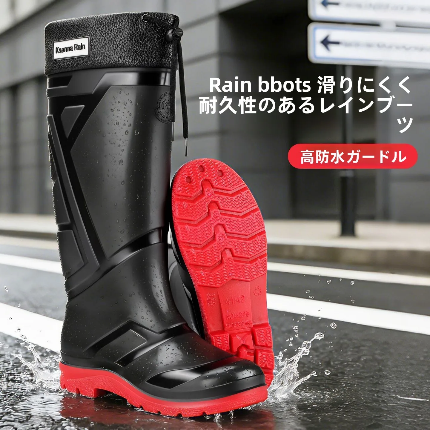 Men's High-Tube Waterproof Work Boots Anti-Slip Thickened Tied Mouth Rain Boots Durable Farming Rubber Shoes Outdoor Activities