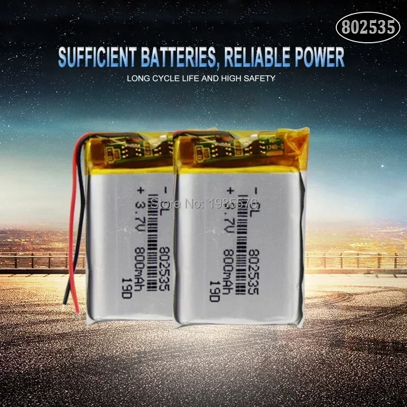 3.7V 800mAh 802535 Lithium Li-ion li polymer battery For flashlight bluetooth hearphone MP5 GPS DVD PDA PDA Rechargeable Cell