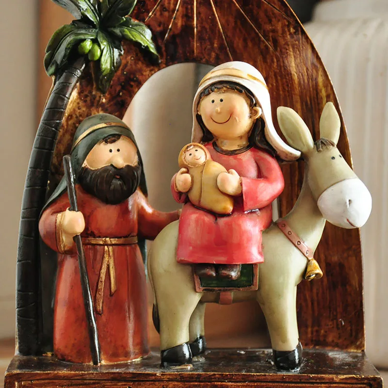 Christ Be With Me Country Retro Donkey Riding Manger Group Birth Of Christ Scene Ornaments Christmas Gifts Christmas Decorations