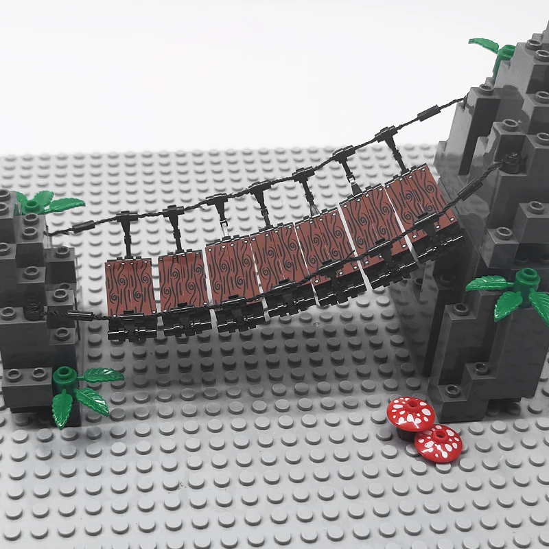 MOC Baustein-Modell Seilbrücke Baustein-Ornament Bedruckte Holzmaserung Kettenbrücke Kinderspielzeug – Detail 2