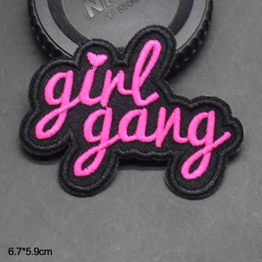 Pink Girl Gang Girlgang Letters Words Embroidery Punk Clothes Patch For Clothing Skirts Jeans Ironing Iron On Patch Applique