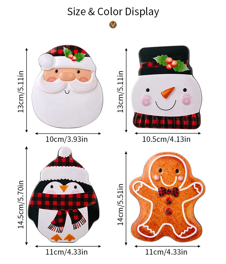 Christmas Decorations Gingerbread Man Cookie Box Santa Candy Box Cartoon Snowman Tinplate Box, New Year's Gifts