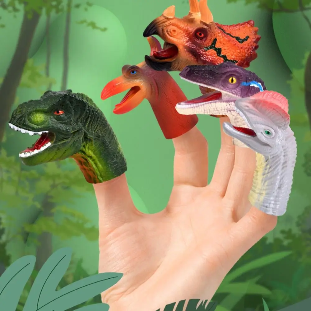 5pcs Finger Dinosaur Puppet Toys Battle Role Play Toy Mini Velociraptor Tyrannosaurus Model Doll Soft Rubber Gloves Boy Gift