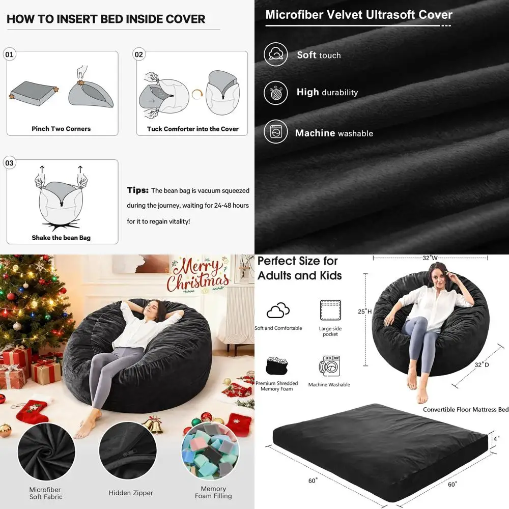 كرسي بين باج قابل للتحويل: سرير أريكة من الألياف الدقيقة للمراهقين - أريكة صغيرة باللون الأسود الكربوني لغرف النوم والمساكن #1