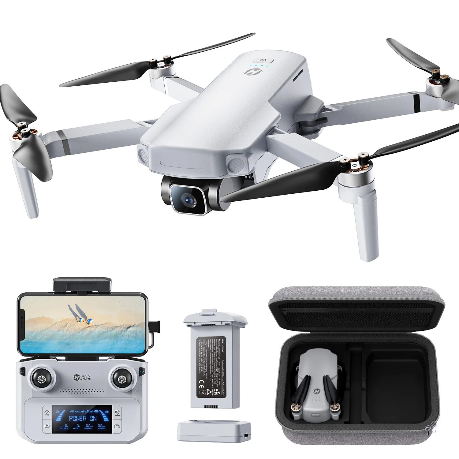 Holy Stone ドローン カメラ付き 屋外 4Kカメラ GPS搭載 リモートID内蔵 ブラシレスモーター 折り畳み 収納ケース付き 自動帰還 自動追尾 オプティカルフロー 2.4GHz モード1/2自由転換 国内認証済み