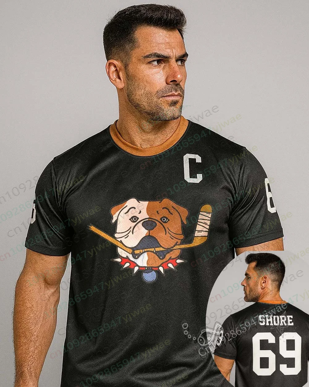 Amerikanische TV-Serie Shoresy Shore Nr. 69 Blueberry Bulldogs Eishockey-Trikot Schnelltrocknendes Sportshirt Sommer Herren Damen T-Shirt – Detail 6