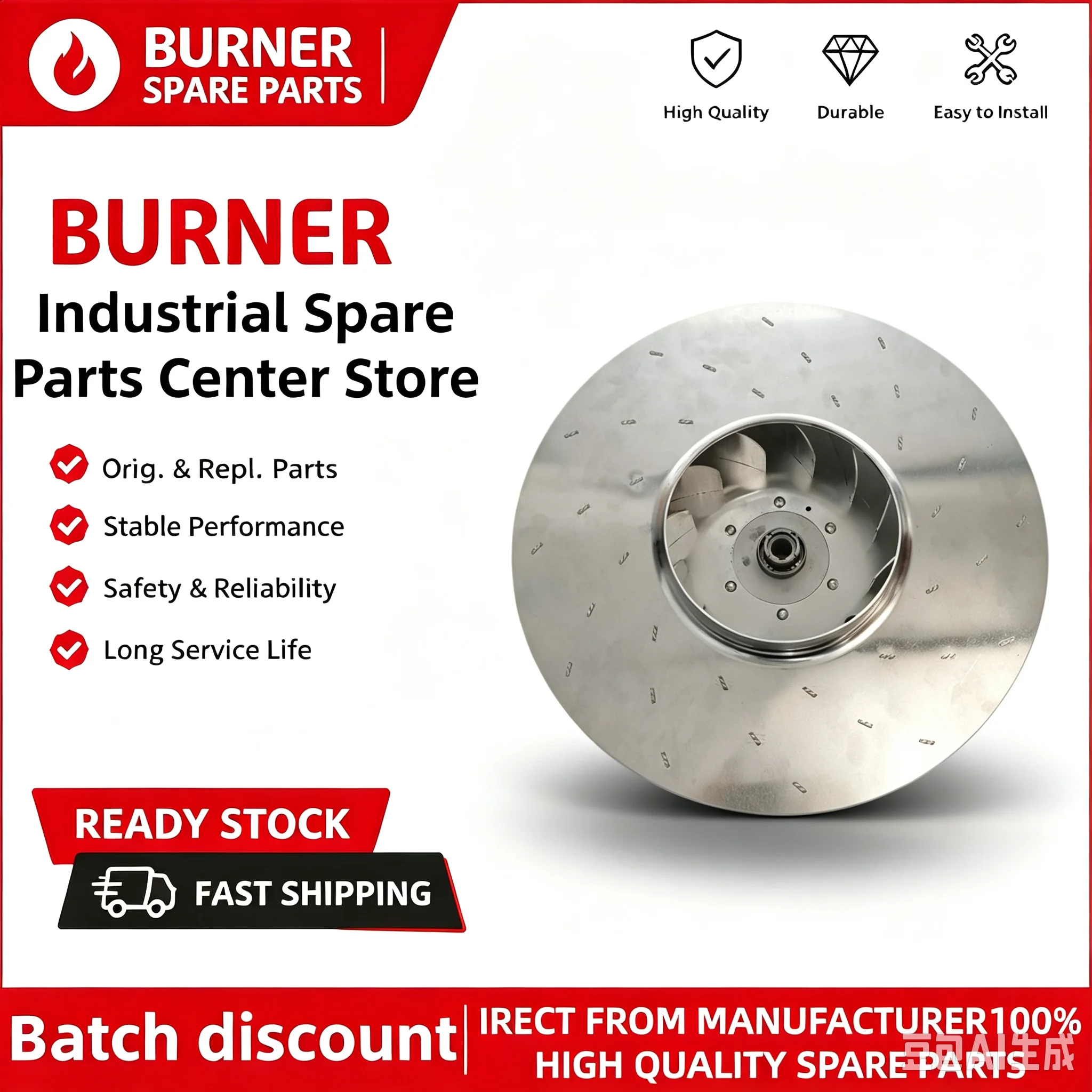RS50 RS70 RS100 RS130 RS150 RS190 Series Burner Fan Impeller, Fan Blade for Industrial Boiler Spare Parts