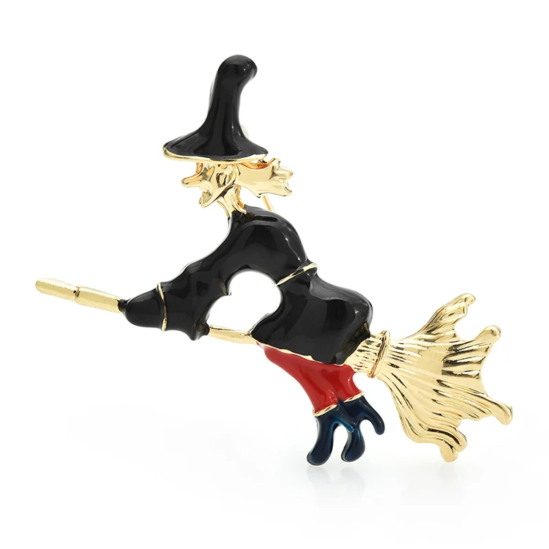 Wuli&baby Ride Broom Witch Brooches For Women Unisex 2-color Enamel Figure Casual Party Brooch Pins Gifts