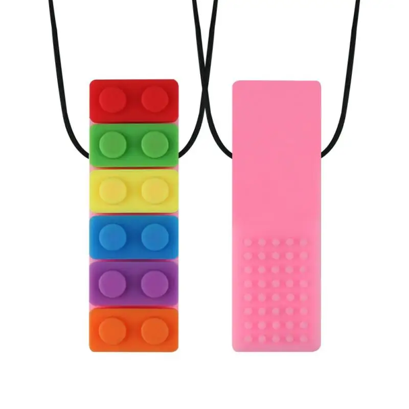 Sensory Chew Necklace Brick Chewy Kids Silicone Biting Pencil Topper Teether Toy Silicone teether for Baby children with autism