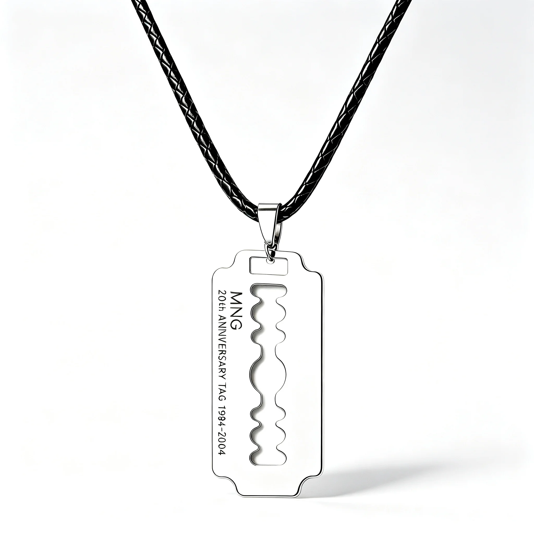 Razor Blade Pendant Necklace Engraved Tag Black Leather Cord Punk Gothic Jewelry Unisex Halloween Christmas Birthday Party Gift