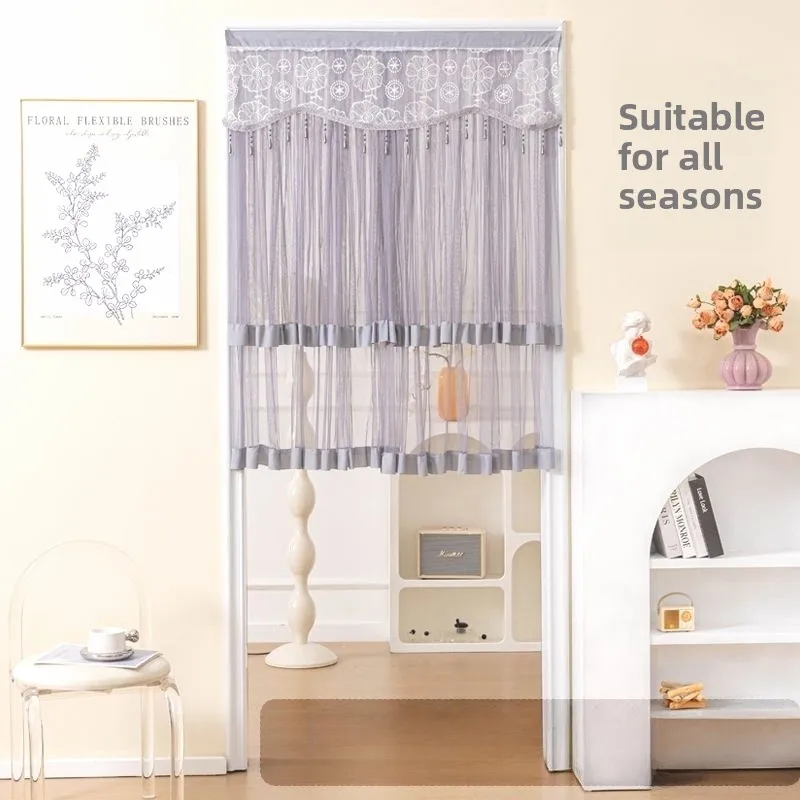 

Bedroom Batoom Semi-Door Curtain ort Curtain Double Layer Retractable Lace Home Use f Partition Punching