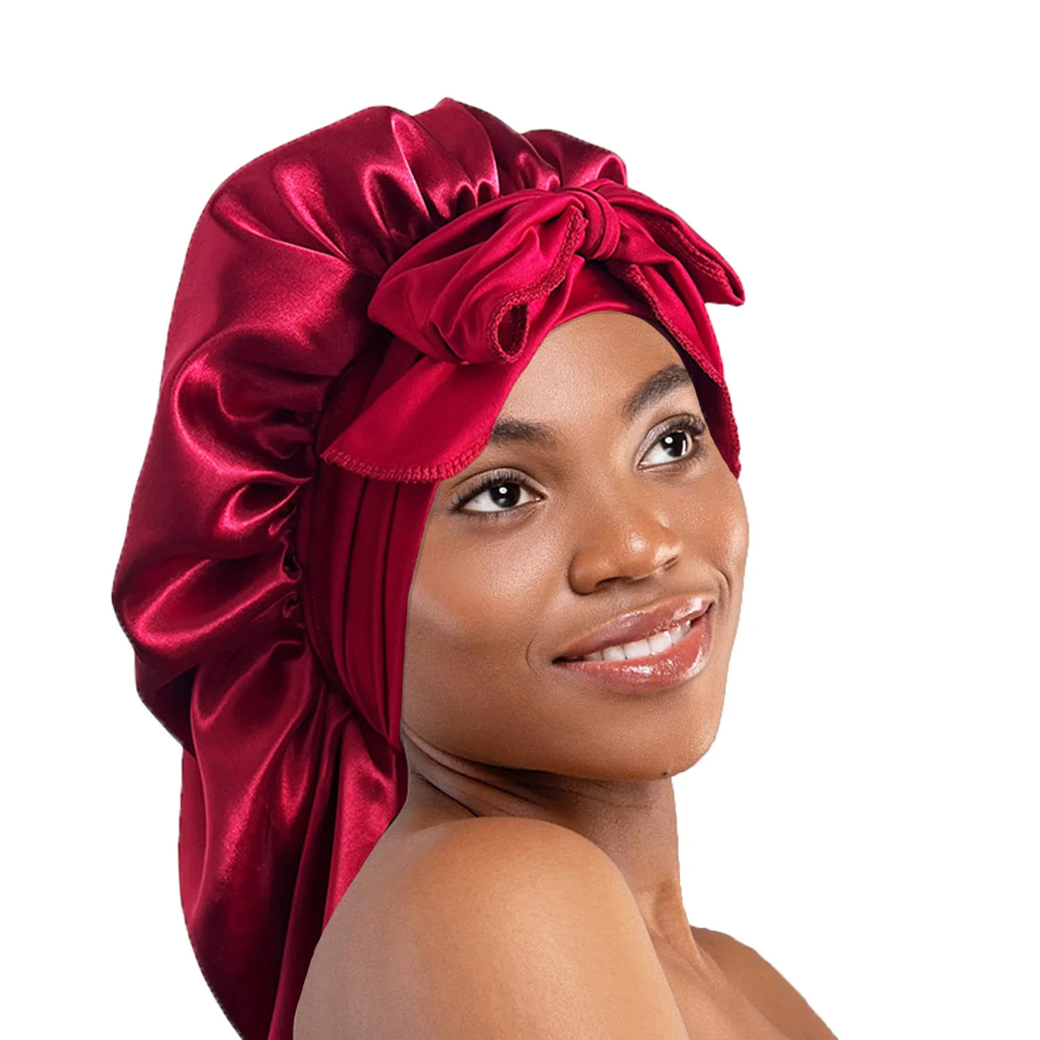 

3Pcs Long Bonnet+Elastic Satin Hair Band Set Long silky Bonnet For Sleeping With Wide Elastic Band Headwrap