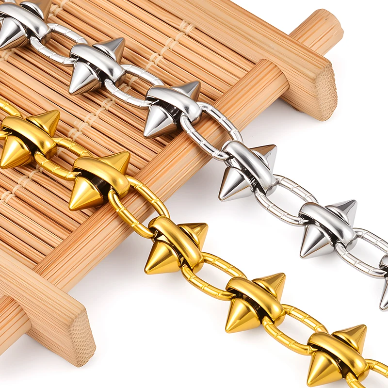 

Stainless Steel Punk Cone Spike Link Chain Bulk for DIY Necklace Bracelet Hip Hop Jewelry Making Findings Handcraft Supplies