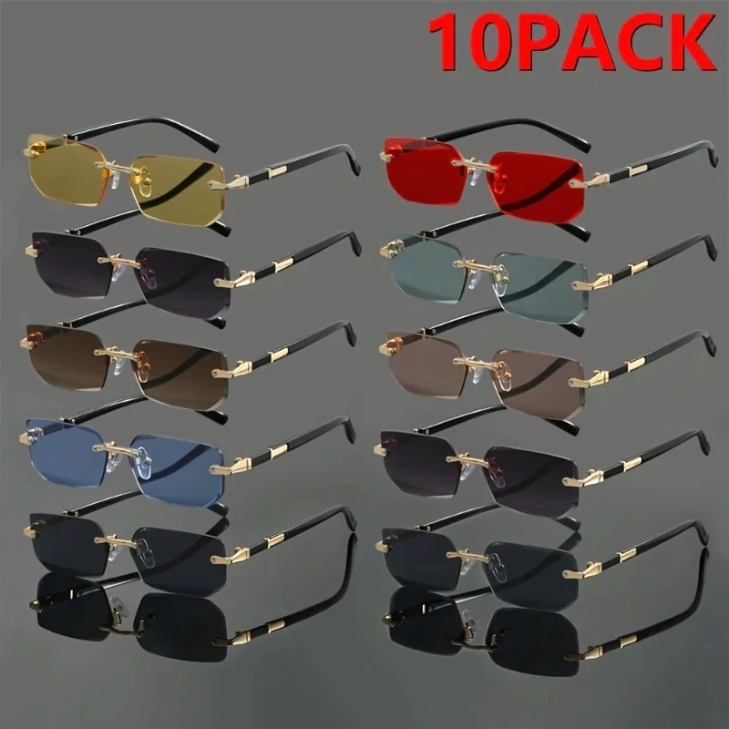 10‑Pack Frameless Glasses with Durable Metal Hinges, No Extra Accessories, Fashion‑Designed for Unisex Wear