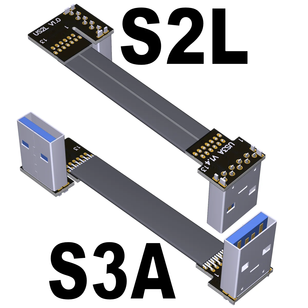 ADT USS3 FPV USB 3.0 Type-A 90 Degree Adapter 3cm-300cm FPC Ribbon Flat USB Cable Pitch 13pin Male to Male Extender Double Angle