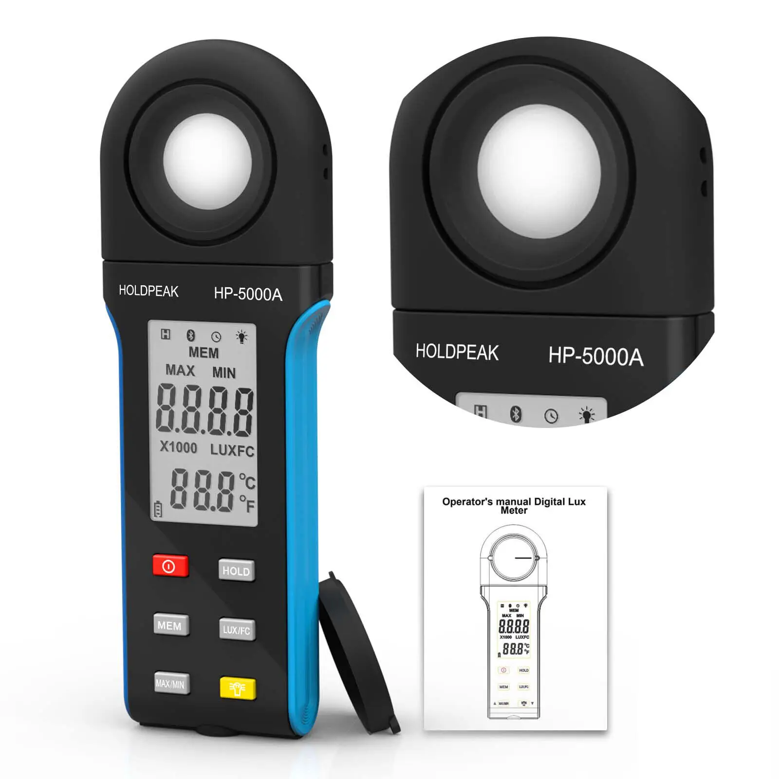 

Professional Rotable Luxmeter,400,000 Lux,Max/min High-Performance Accurate light Measurement and Analysis,HOLDPEAK HP-5000A