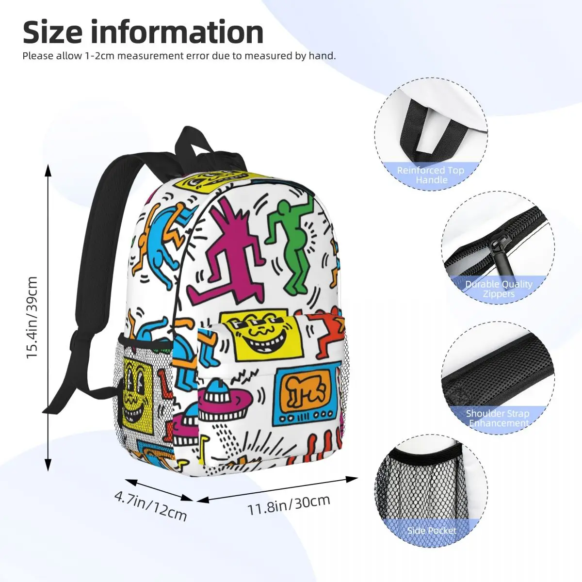 Haring-mochila de viaje con sonrisa abstracta para hombre y mujer, morral escolar para ordenador, pinturas de Graffiti, bolsas de día para estudiantes universitarios