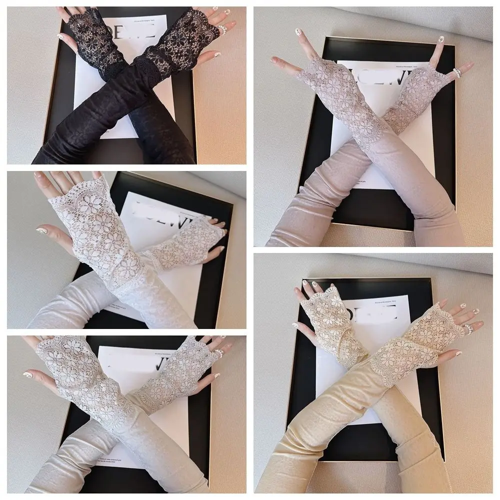 

Anti-UV Lace Ice Silk Sleeves UV Insulation Long-sleeved Glove Sunscreen Sleeve Sun Protection Arm Covers Cycling Gloves Driving