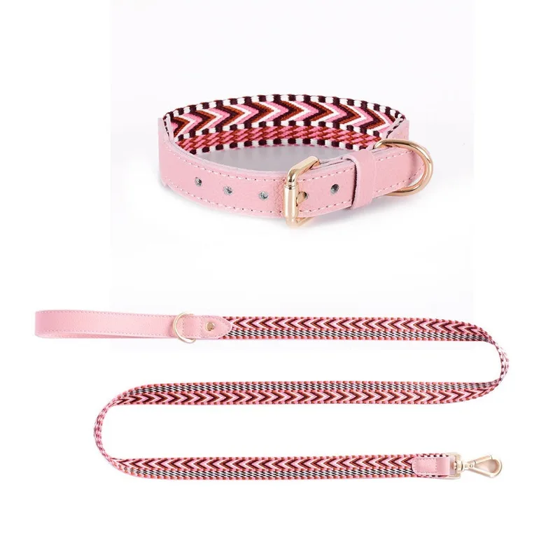 

Leather medium and large pet collar webbing, dog leash set
