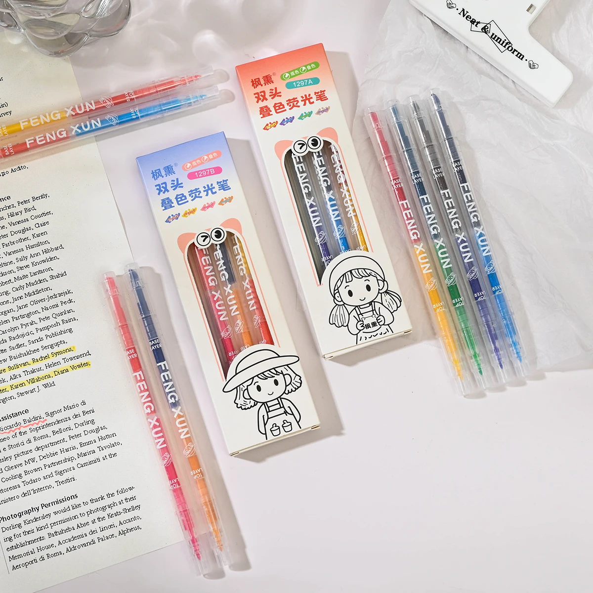 

Double Tips Highlighters, 4 Pcs of Highlighters Assorted Colors, Ideal Highlighter Set for Organizing and Coloring