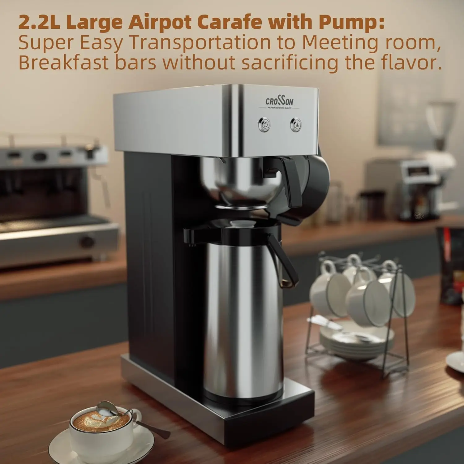 2.2L業務用エアポットコーヒーメーカー、24時間保温機能付き2.2Lサーマルエアポットコーヒーカラフェディスペンサー付きプアオーバードリップコーヒーメーカー