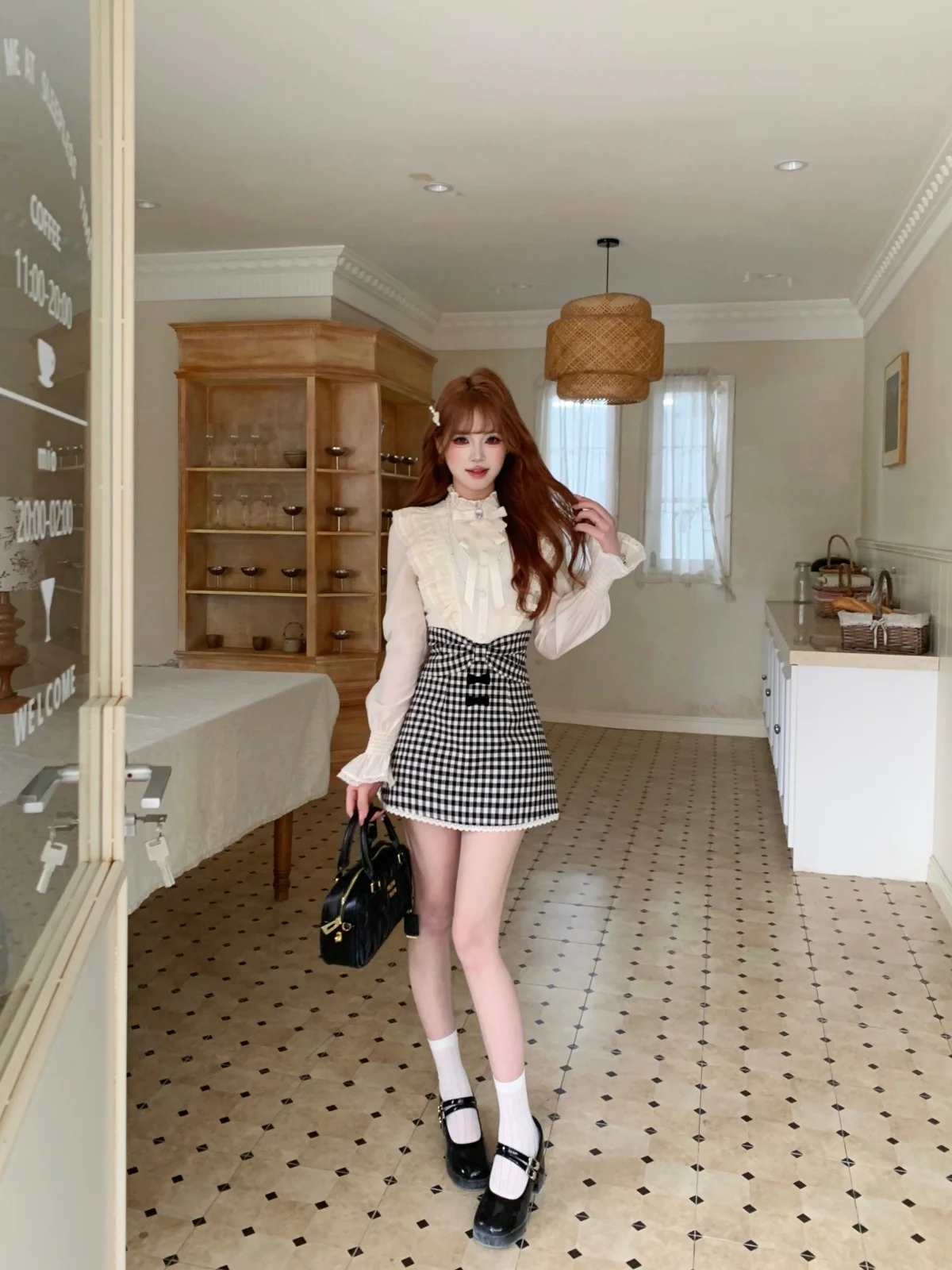 

Ele Plaid irt And High Waist Skirt Set for Young Women French Sle Faionable Autumn Winter Spring Seasonal Wear