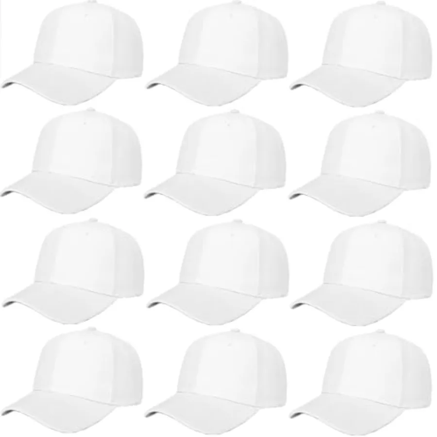 

ZH Plain Adjustable Baseball Cap - Lot of 12 Unisex Blank Design Caps Perfect for Custom Printing Outdoor Activities Sports Eve