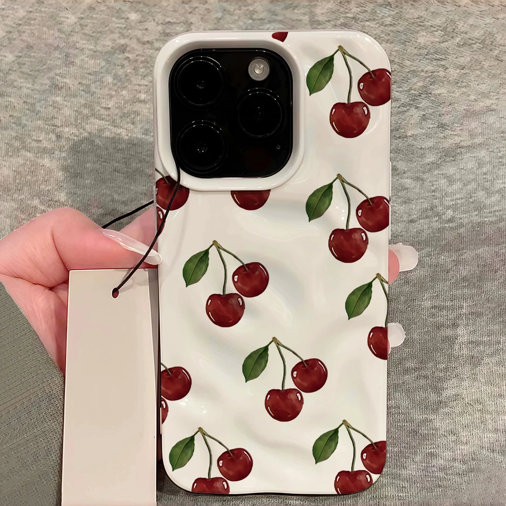 Koreanische Kirsch-Design Handyhülle aus Weichem Silikon für iPhone 17 16 15 14 13 12 11 Pro Max 14 Plus 17Air Falten-Wellen-Abdeckung – Detail 12