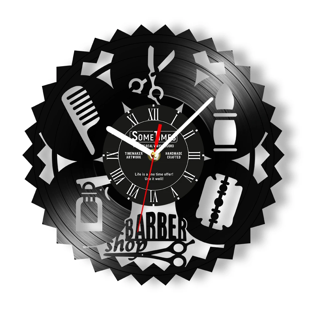 Custom Barber Shop Wall Clock Made of Real Vinyl Record  Personalized Hairdresser Name Retro Wall Clock For Hair Salon Studio