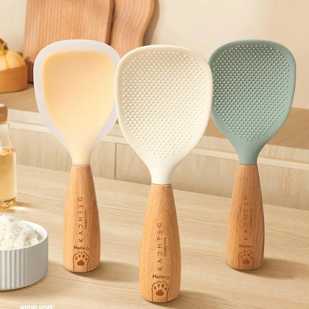 

Food Grade Silicone Spoon Non-stick Silicone Rice Spoon with Standing Feature High Temperature Resistant Serving Spoon for Rice