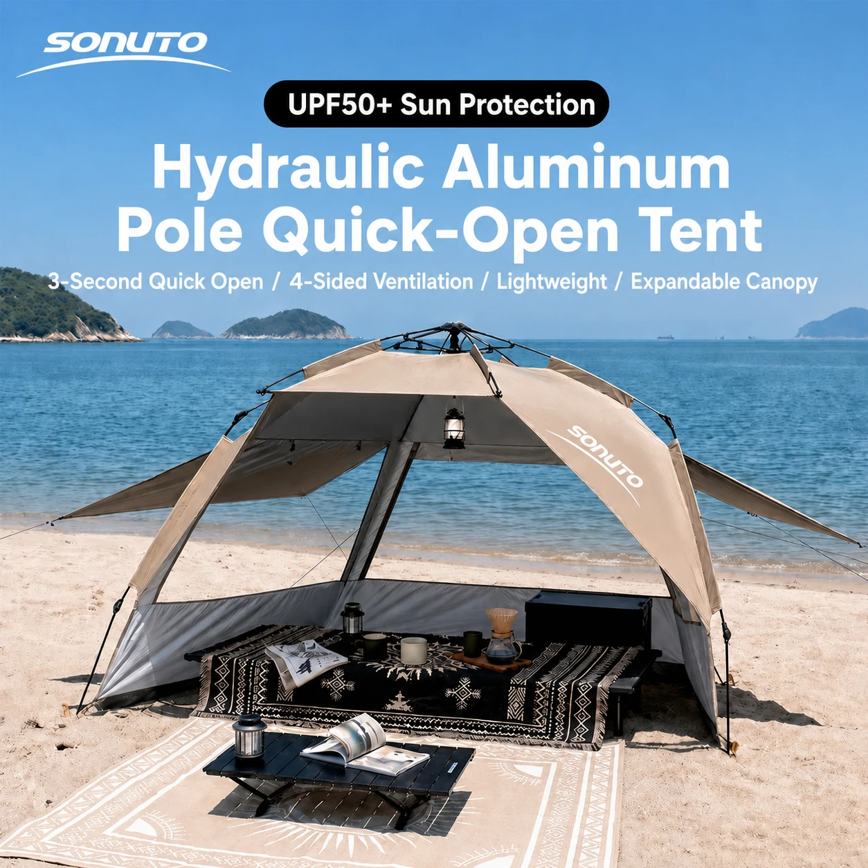 Outdoor Camping Automatic Quick Opening Tent - Sonuto-クイック自動開閉テント,屋外テント,ワンタッチ,ビーチフィッシング,ピクニックパーク,抗紫外線シェード,家族旅行,3-4p