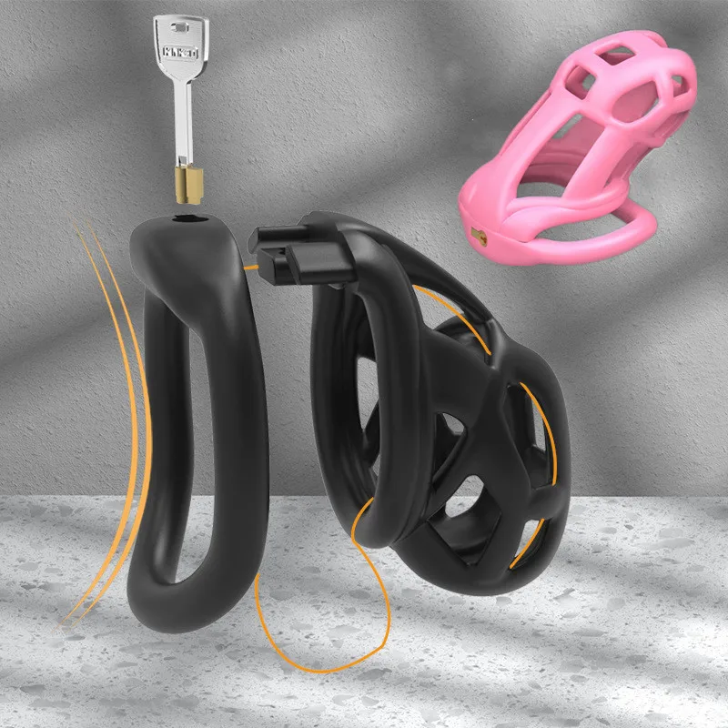 2025 NEW Male Chastity Cage Device Pink/Black Sleeve Cock Cage Mini Lock with 4 Penis Rings Bondage Fetish Adult Sex Toy for Men